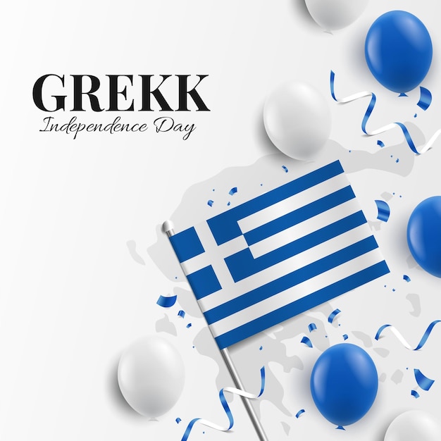 Vector Illustration of Greek Independence Day. Background with balloons, flag