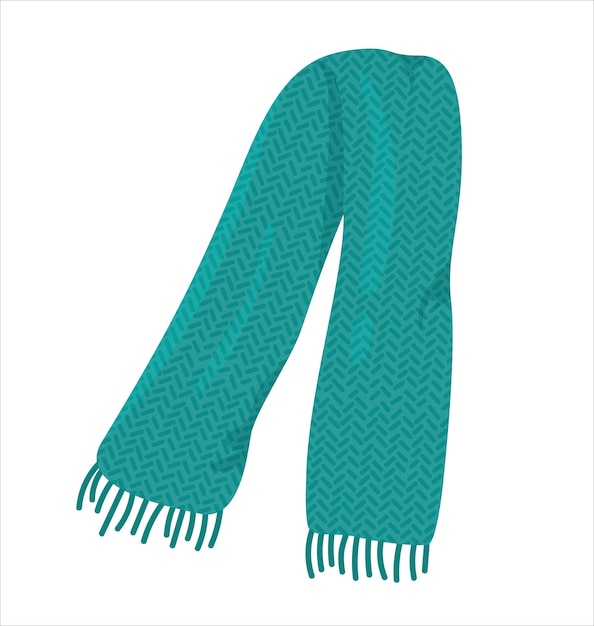 Vector vector illustration green knitted textured cartoon scarf isolated on white background. winter scarf