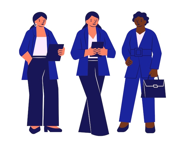 Vector vector illustration of a group of women in business suits teamwork concept