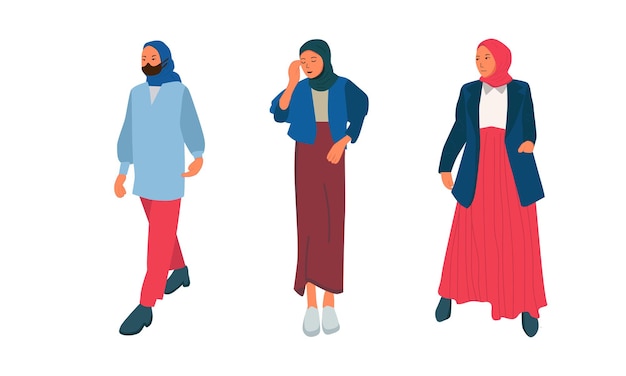 vector illustration of a group of women in hijab