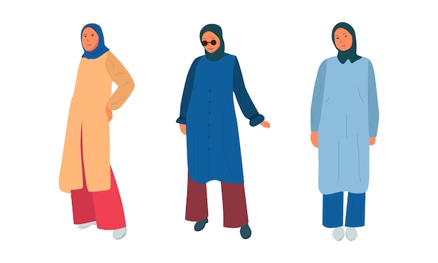 vector illustration of a group of women in hijab