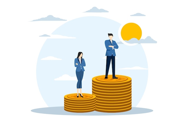 vector illustration of Growth Investment Concept with proud businessman standing on coins