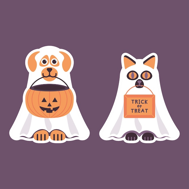 vector illustration Halloween cat and dog