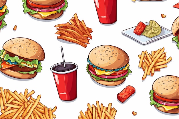 a vector illustration of a hamburger fries and soda