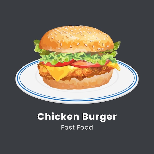 Vector illustration hand drawn chicken burger