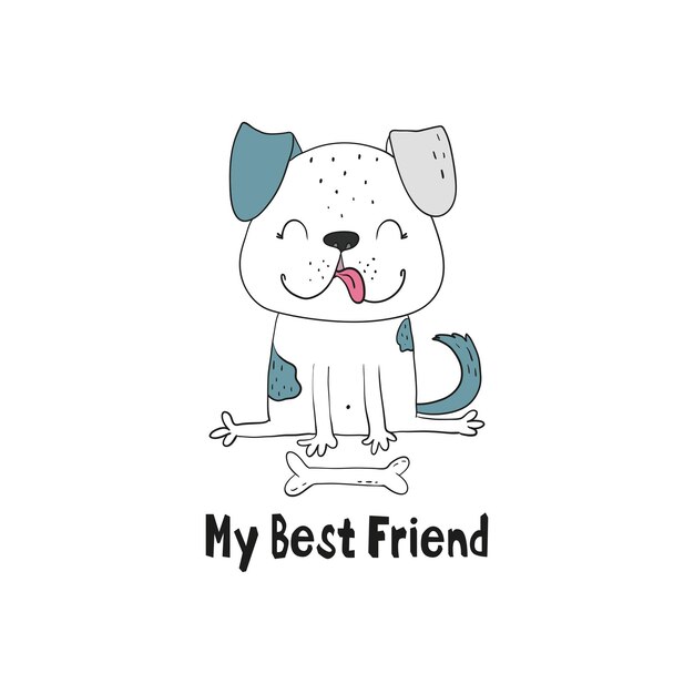 Vector illustration of a hand drawn funny fashionable dog. My best friend card. Vector print.