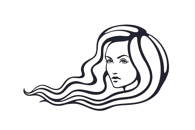 Vector illustration Hand drawn sketch of beautiful woman with long hairs Fashion and hairstyle