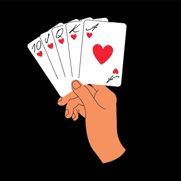 Vector illustration hand holding playing cards Doodle concept for casino