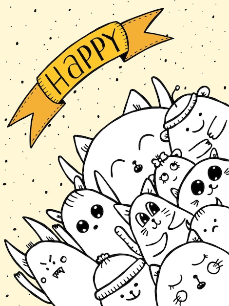 Vector illustration in handdrawn doodle style Funny happy characters The design of the cover