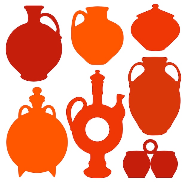 Vector illustration handmade ceramic pots vases jugs jarsPottery logo design elements Vintage