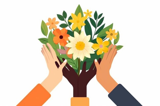 Vector vector illustration of hands holding flowers