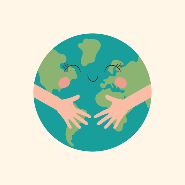 Vector illustration of hands hug planet earth Concept of World Environment Day Save the Earth 22 April Sign icon and symbol