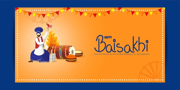 Vector illustration for happy Baisakhi festival banner