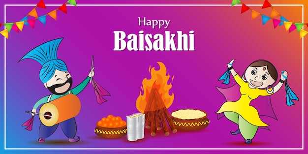 Vector illustration for Happy Baisakhi greeting