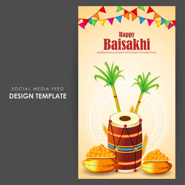 Vector illustration of Happy Baisakhi social media story feed mockup template