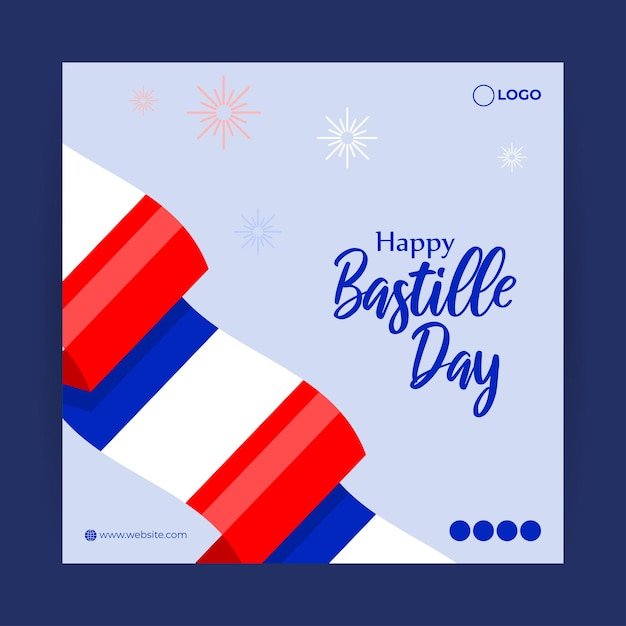 Vector illustration of Happy Bastille Day social media story feed mockup template