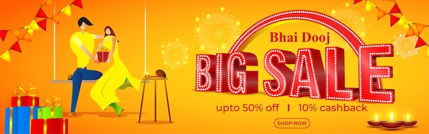 Vector illustration for Happy Bhai Dooj Indian festival Sale banner