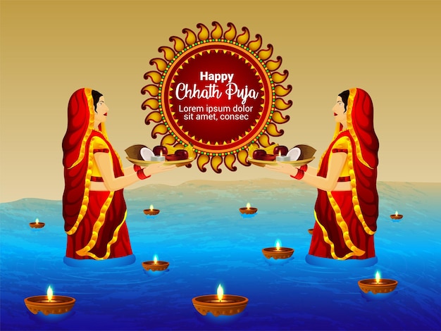 Vector illustration of happy chhath puja sun festival of india