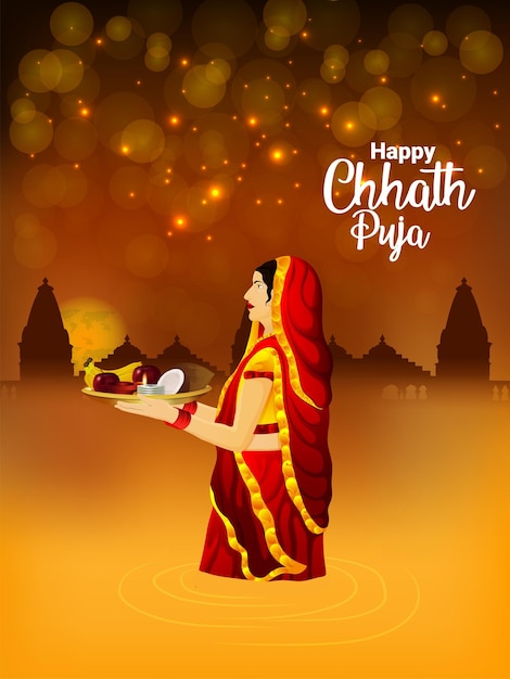 Vector illustration of happy chhath puja sun festival of india