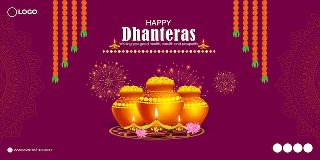 Vector illustration of Happy Dhanteras social media feed template