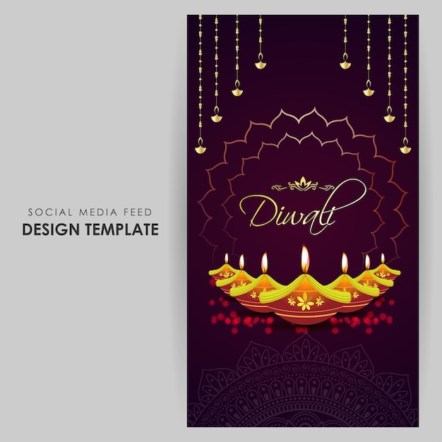 Vector vector illustration of happy diwali social media feed template