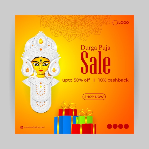 Vector illustration of Happy Durga Puja Sale social media feed template