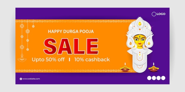 Vector vector illustration of happy durga puja sale social media feed template