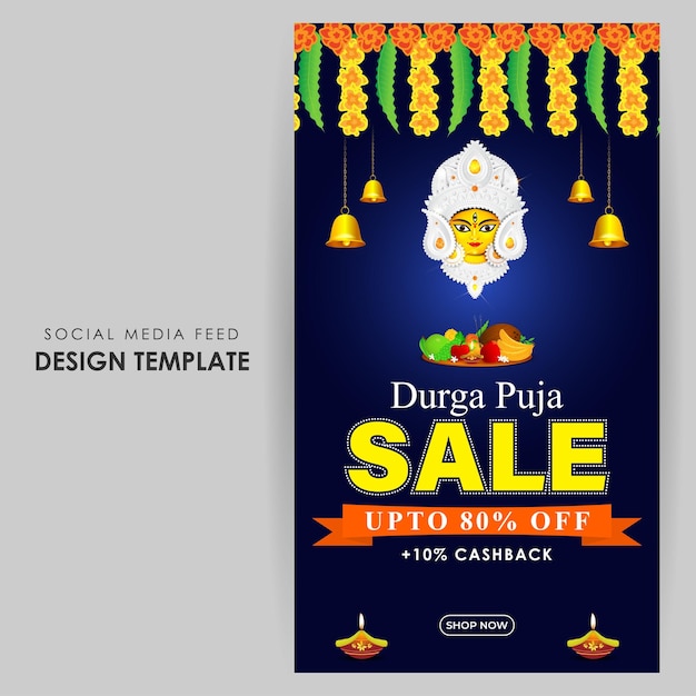 Vector illustration of Happy Durga Puja Sale social media feed template