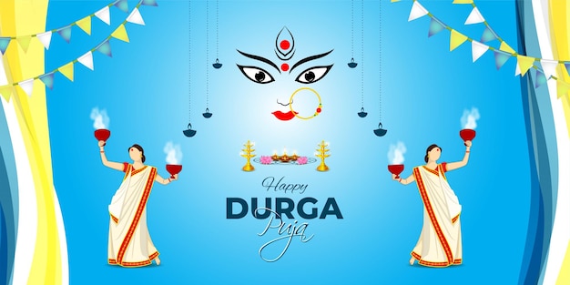 Vector illustration of Happy Durga Puja social media feed template