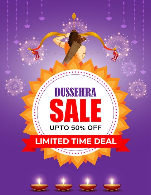 Vector vector illustration of happy dussehra sale banner template