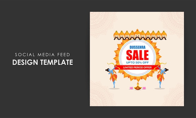 Vector illustration of Happy Dussehra Sale social media feed template