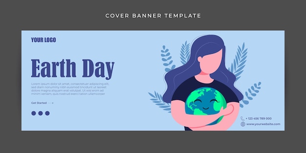 Vector vector illustration of happy earth day facebook cover banner mockup template