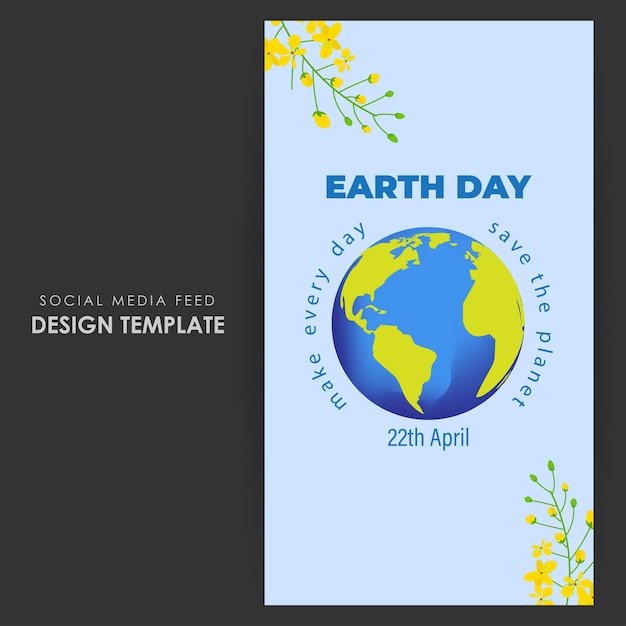 Vector illustration of Happy Earth Day social media story feed mockup template