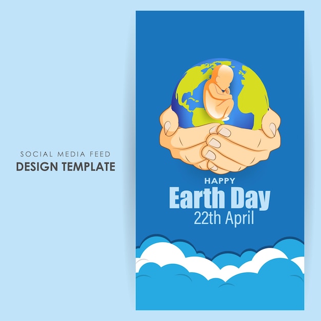 Vector illustration of Happy Earth Day social media story feed mockup template