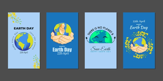 Vector illustration of Happy Earth Day social media story feed set mockup template