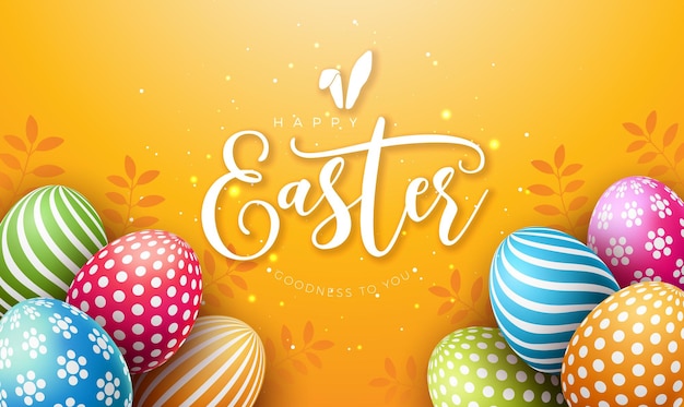 Vector Illustration of Happy Easter Holiday with Colorful Painted Egg on Yellow Background