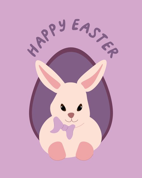 Vector illustration Happy Easter with a bunny and lettering Pastel colors