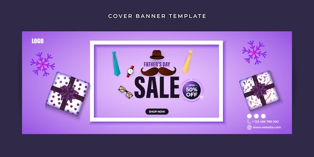 Vector illustration of Happy Father's Day Sale Facebook cover banner mockup Template