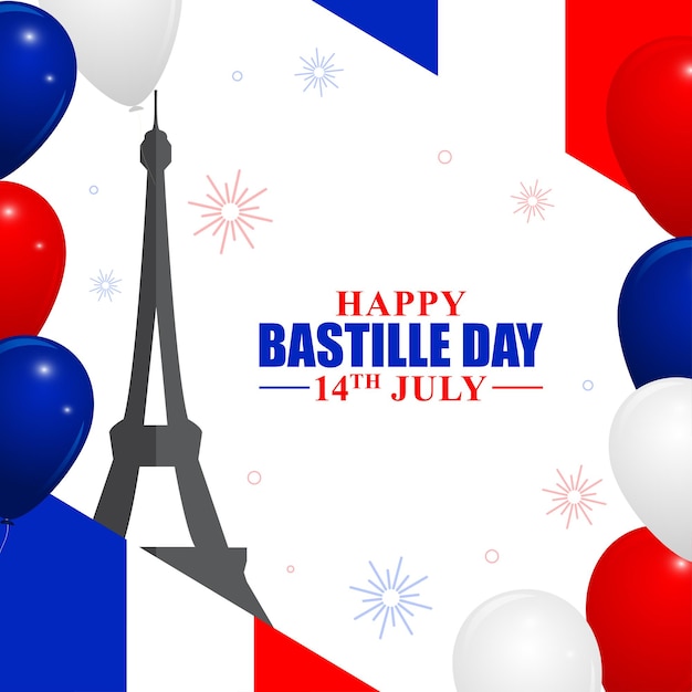 Vector illustration of Happy France Bastille Day social media story feed mockup template