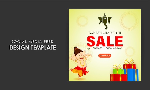 Vector illustration of Happy Ganesh Chaturthi Sale social media story feed mockup template