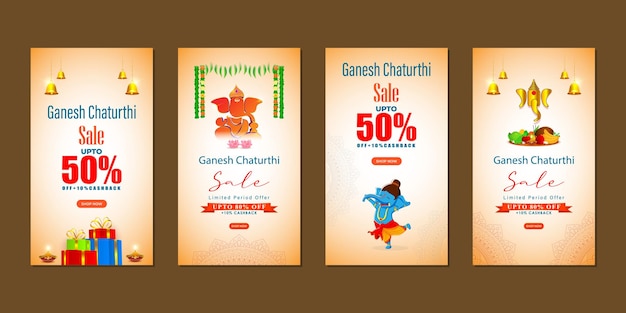 Vector illustration of Happy Ganesh Chaturthi Sale social media story feed set mockup template