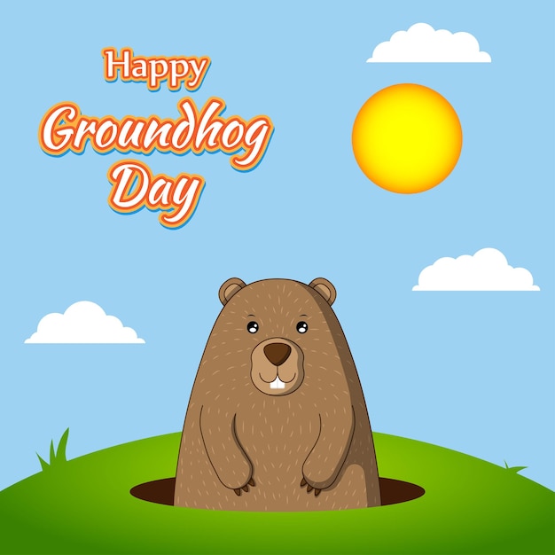 Vector illustration of Happy Groundhog Day greeting