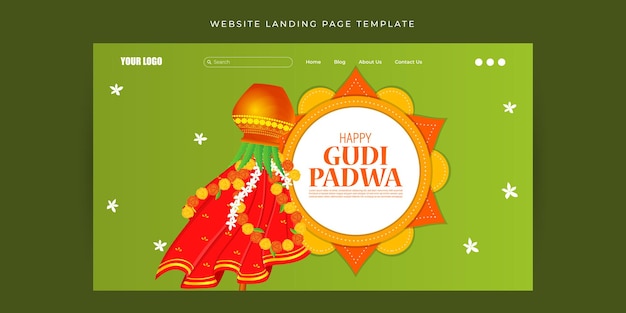 Vector illustration of Happy Gudi Padwa Website landing page banner mockup Template