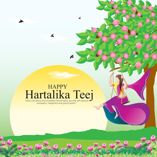 Vector illustration of Happy Hartalika Teej social media feed template