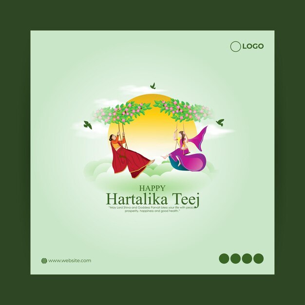 Vector vector illustration of happy hartalika teej social media feed template