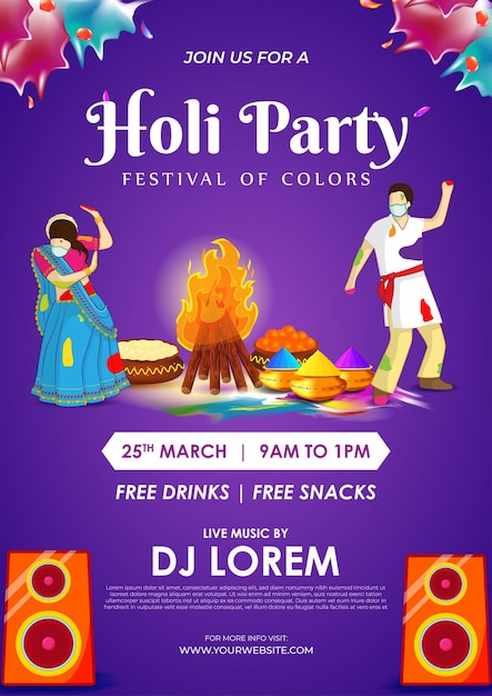 Vector vector illustration of happy holi invitation social media feed template