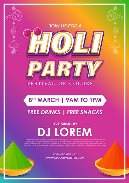 Vector vector illustration of happy holi party invitation template background