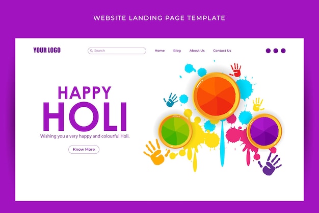 Vector vector illustration of happy holi website landing page mockup template