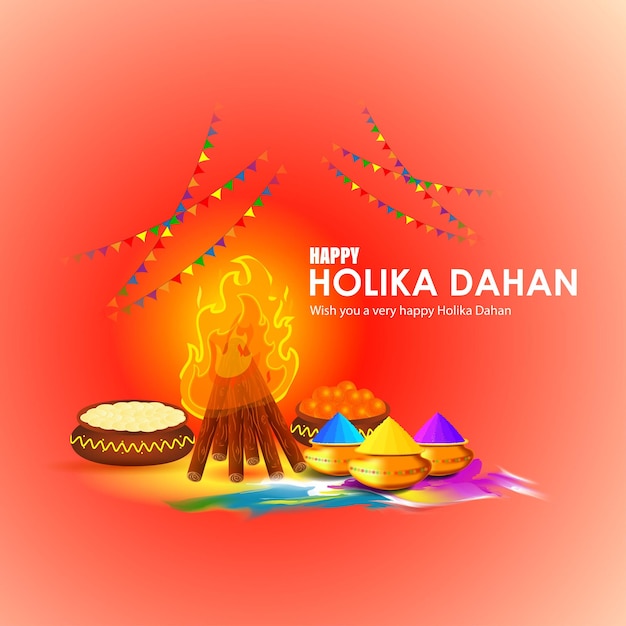 Vector illustration of Happy Holika Dahan greeting