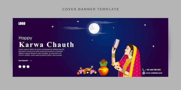 Vector vector illustration of happy karva chauth facebook cover banner template